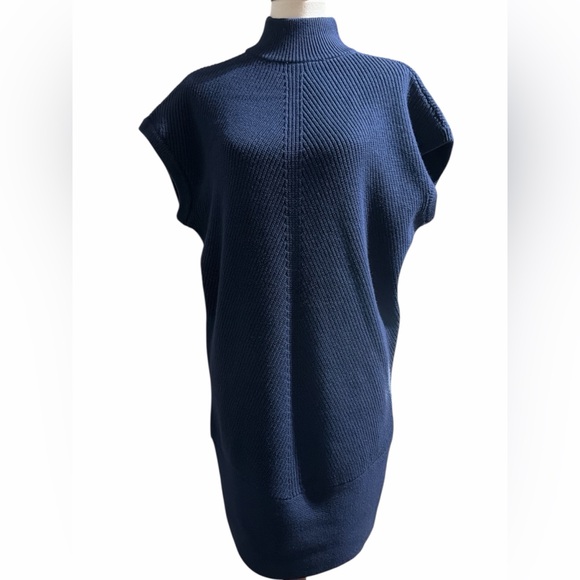Anthropologie Navy Ribbed Mock Neck Sweater Dress Size S $158 NWT - Picture 2 of 12